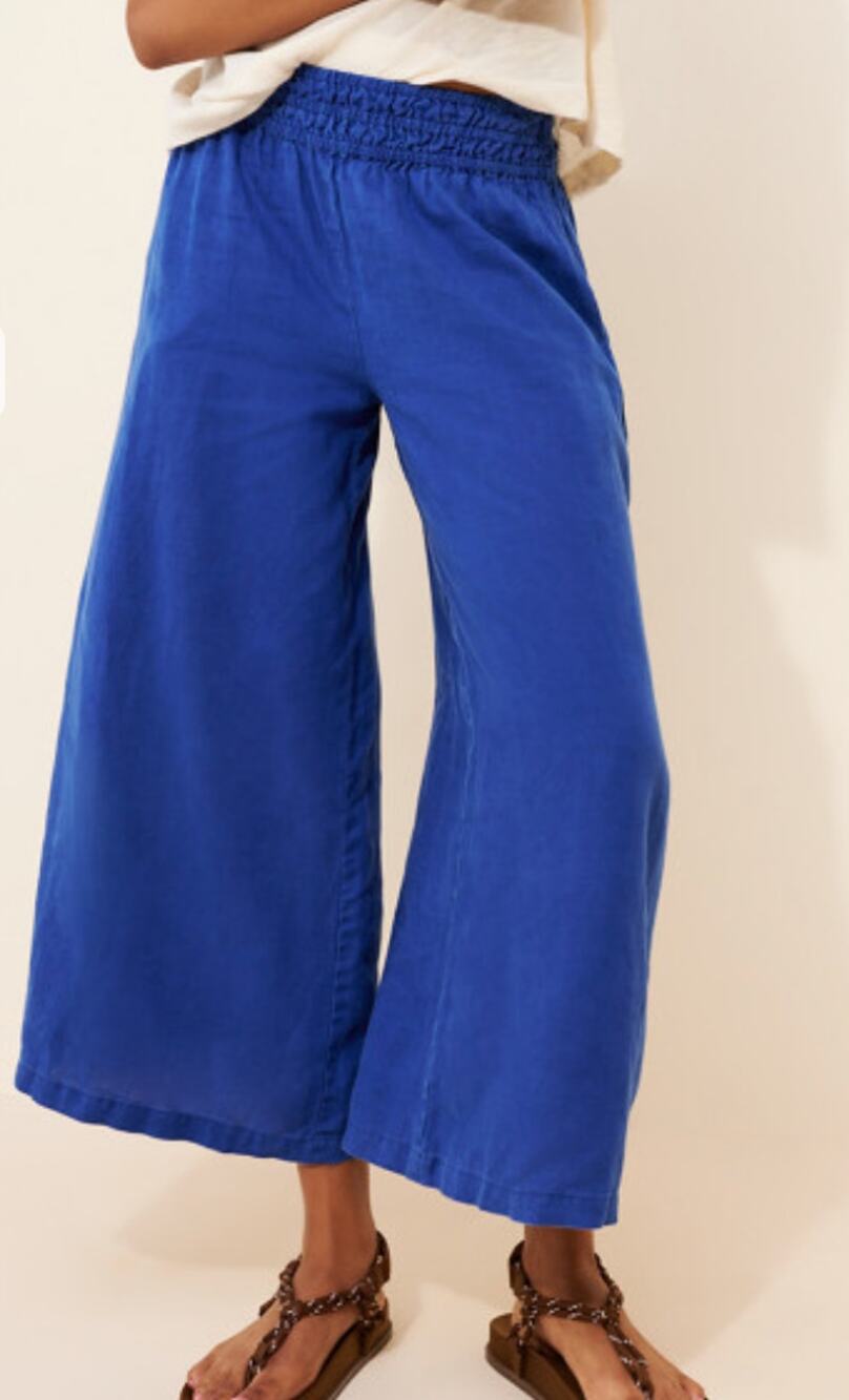 Anthropologie Somerset Linen Pull On Pants Cropped Pockets Blue Size Small